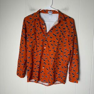 Blue Quail Button Down Shirt Orange Turkey Print‎ Long Sleeve UPF 50+ Kids